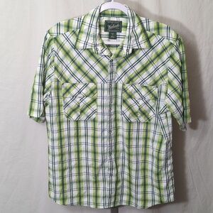 WOOLRICH Tectonic Quick Dry Plaid Snap Front shirt "Bottle Green" Medium